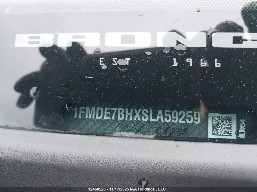 2025 Ford Bronco Big Bend VIN: 1FMDE7BHXSLA59259 Lot: 12460228