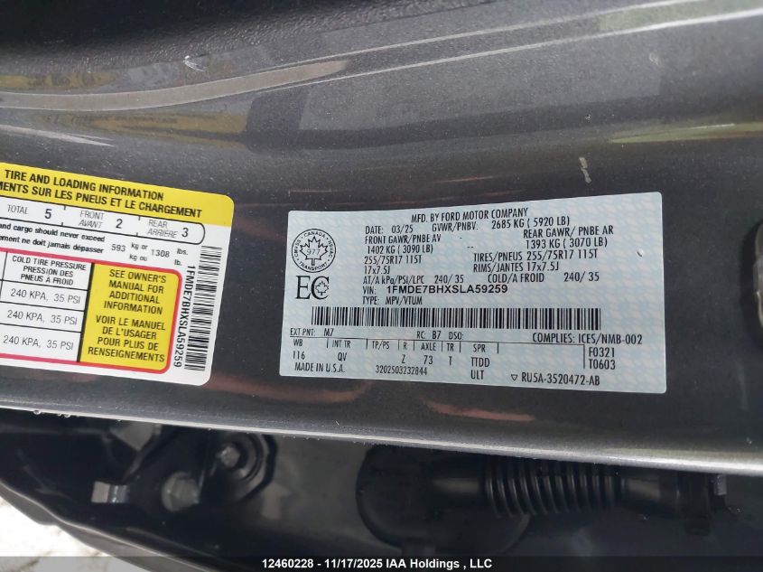 2025 Ford Bronco Big Bend VIN: 1FMDE7BHXSLA59259 Lot: 12460228
