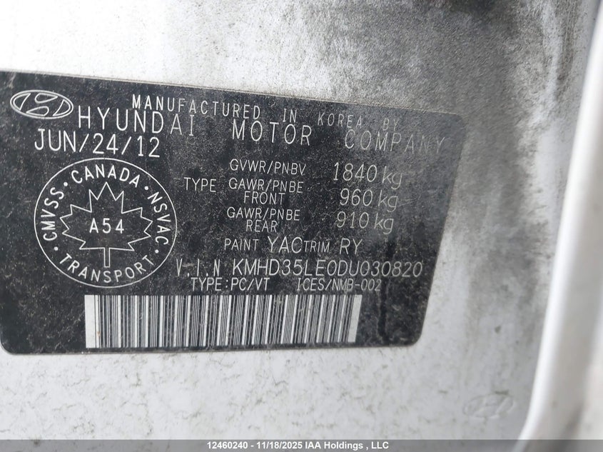 KMHD35LE0DU030820 2013 HYUNDAI ELANTRA photo no. 9