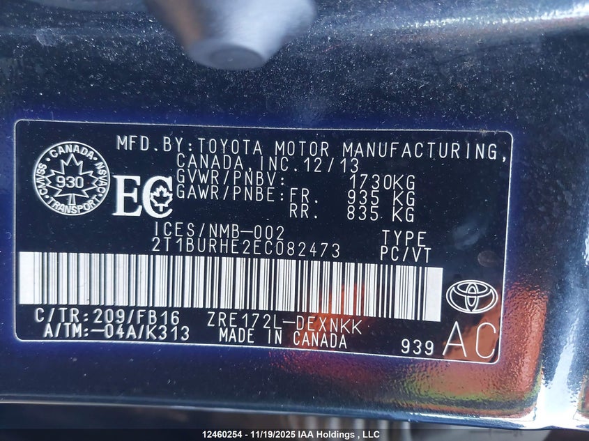 2T1BURHE2EC082473 2014 TOYOTA COROLLA photo no. 9