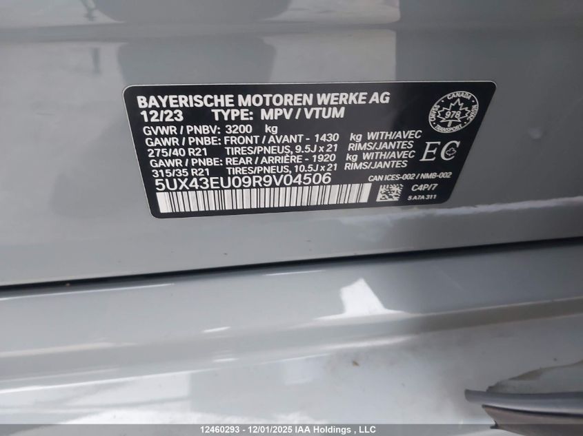 2024 BMW X5 Phev xDrive50 VIN: 5UX43EU09R9V04506 Lot: 12460293