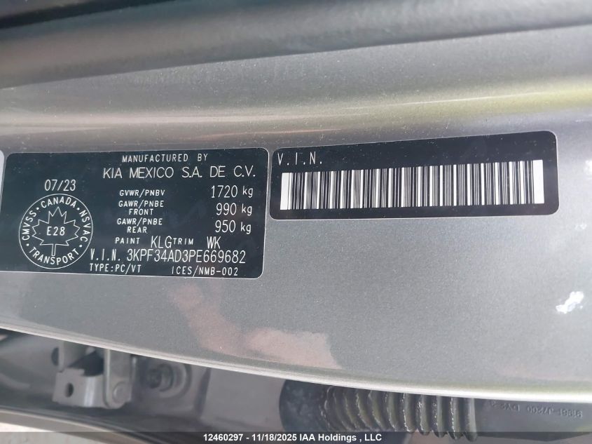 2023 Kia Forte Ex/Ex Premium/Ex+/Gt-Line VIN: 3KPF34AD3PE669682 Lot: 12460297