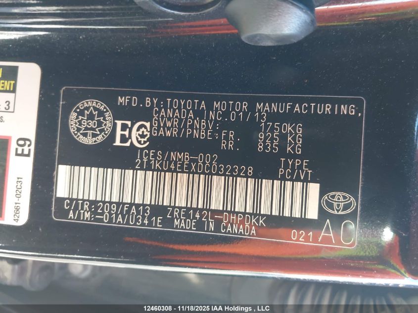 2013 Toyota Matrix Wagon VIN: 2T1KU4EEXDC032328 Lot: 12460308