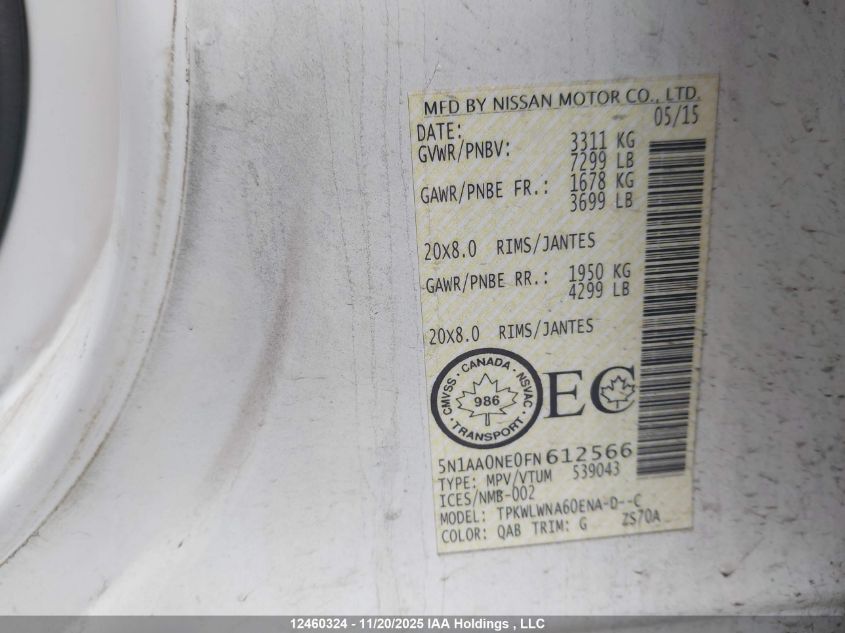 2015 Nissan Armada Platinum VIN: 5N1AA0NE0FN612566 Lot: 12460324