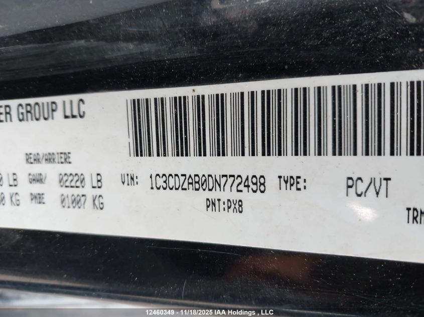 2013 Dodge Avenger Se VIN: 1C3CDZAB0DN772498 Lot: 12460349