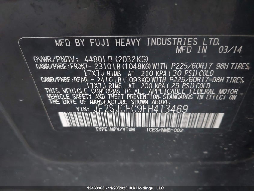 JF2SJCHC9FH413469 2015 SUBARU FORESTER photo no. 9