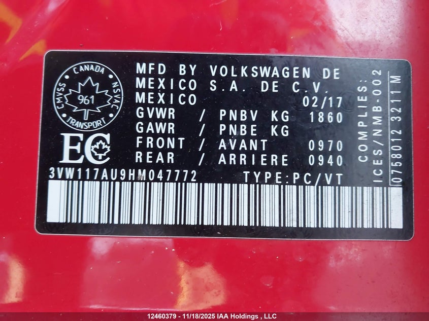 3VW117AU9HM047772 2017 VOLKSWAGEN GOLF photo no. 9