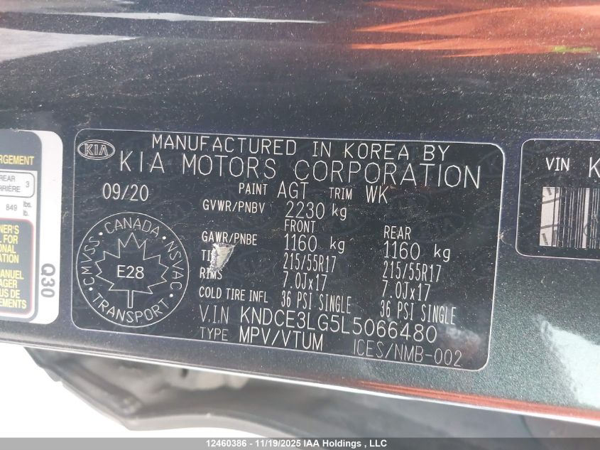 2020 Kia Niro Ex Premium VIN: KNDCE3LG5L5066480 Lot: 12460386