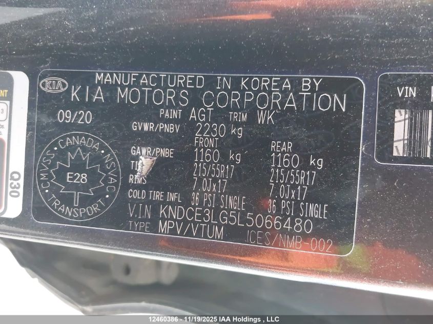 2020 Kia Niro Ex Premium VIN: KNDCE3LG5L5066480 Lot: 12460386