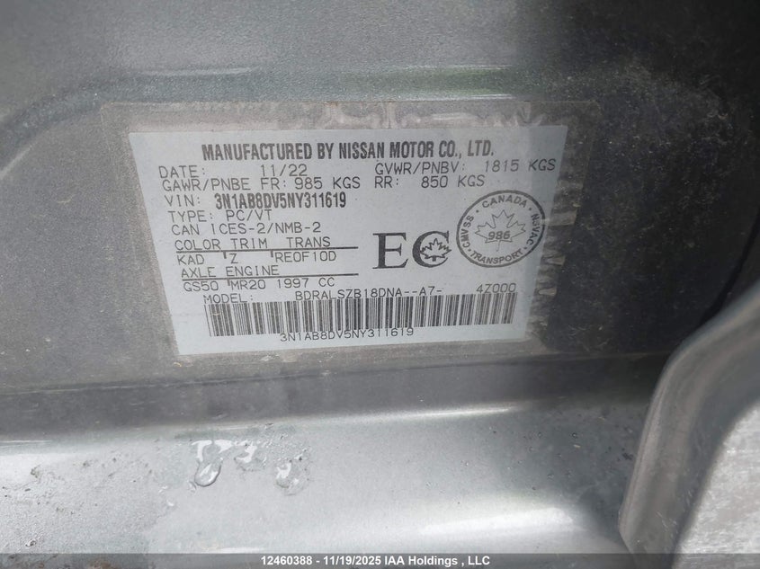 3N1AB8DV5NY311619 2022 NISSAN SENTRA photo no. 9
