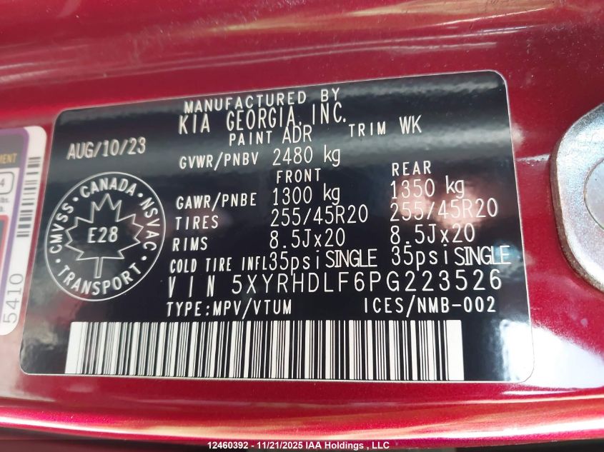 2023 Kia Sorento 2.5T Ex/2.5T Ex+ VIN: 5XYRHDLF6PG223526 Lot: 12460392