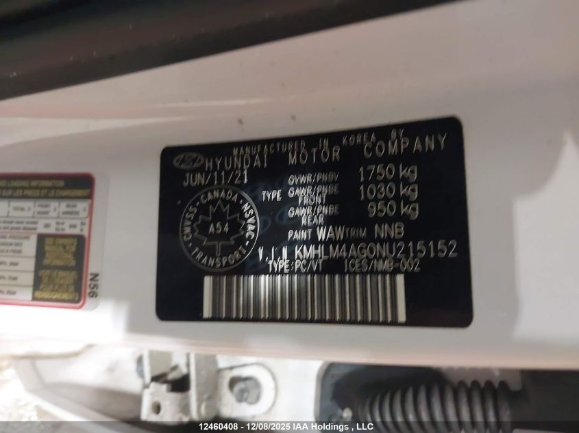 2022 Hyundai Elantra Sel VIN: KMHLM4AG0NU215152 Lot: 12460408