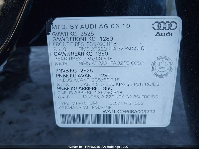 2011 Audi Q5 Premium Plus VIN: WA1LKCFP6BA009712 Lot: 12460410