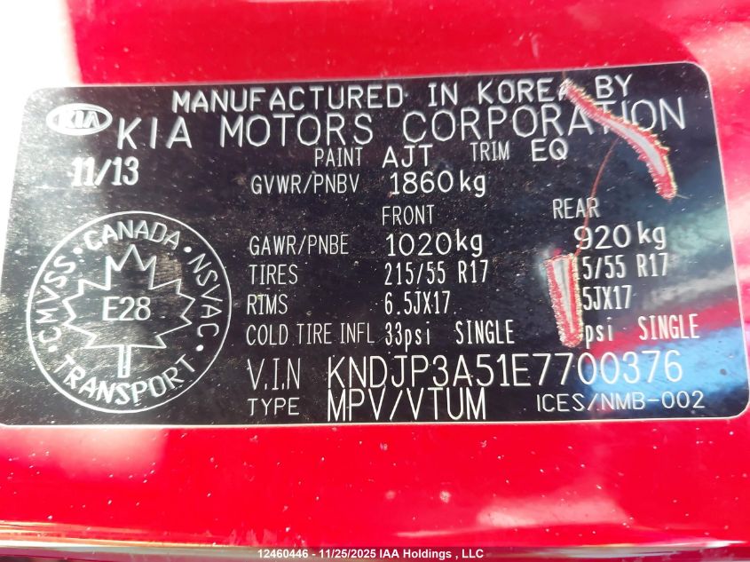 2014 Kia Soul Ex VIN: KNDJP3A51E7700376 Lot: 12460446