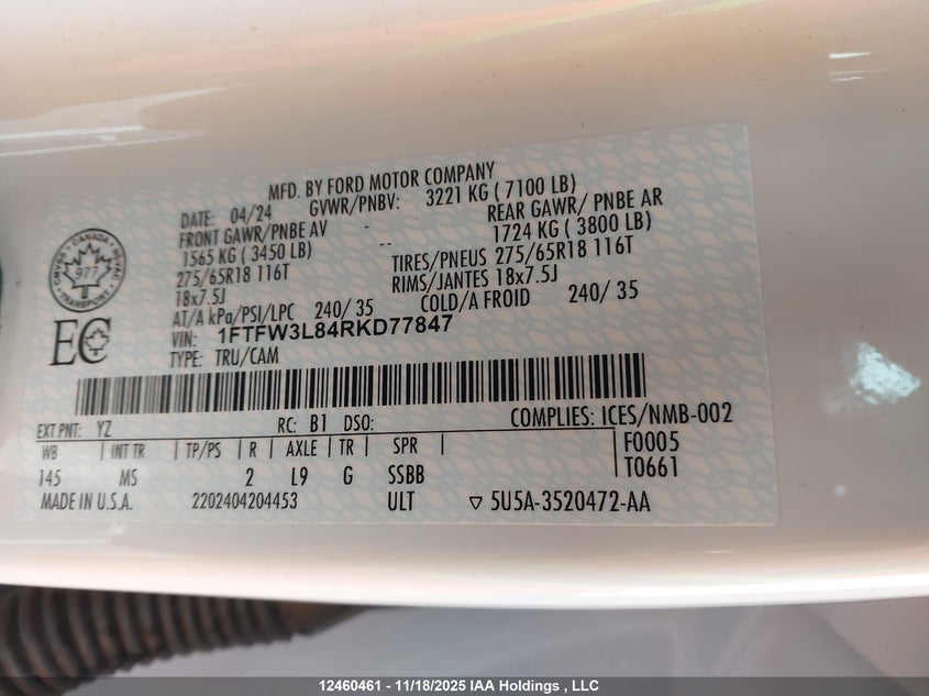 1FTFW3L84RKD77847 2024 FORD F-150 photo no. 18