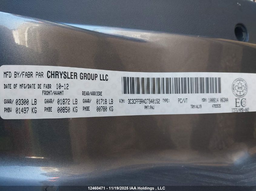 2013 Fiat 500 Sport VIN: 3C3CFFBR4DT540152 Lot: 12460471