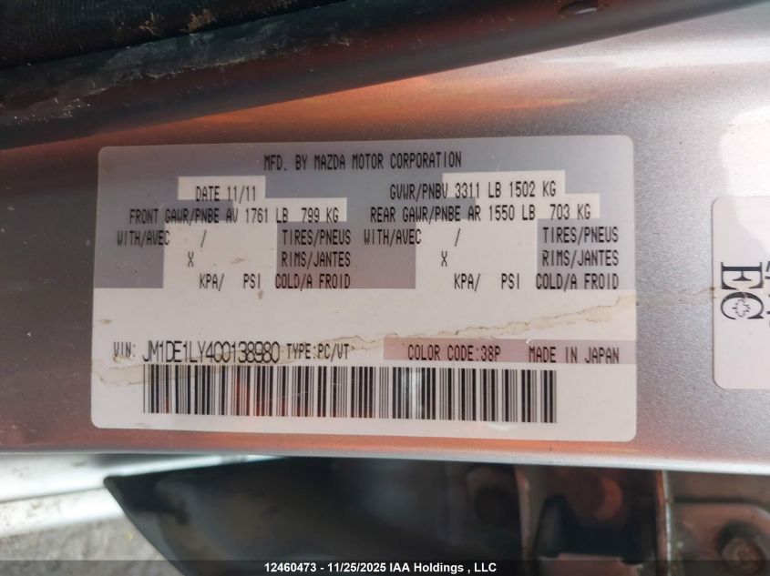 2012 Mazda Mazda2 Gs VIN: JM1DE1LY4C0138980 Lot: 12460473