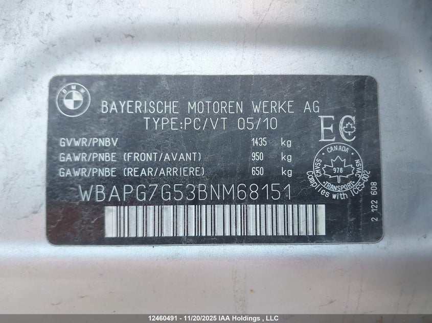 WBAPG7G53BNM68151 2011 BMW 3ER photo no. 9