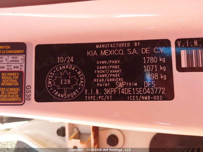 2025 Kia K4 Lx VIN: 3KPFT4DE1SE043772 Lot: 12460501