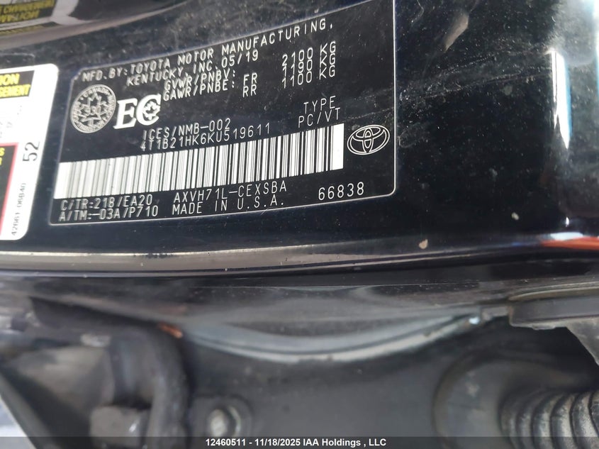 4T1B21HK6KU519611 2019 TOYOTA CAMRY photo no. 18