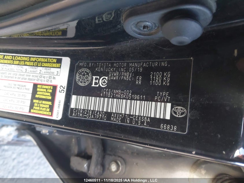 4T1B21HK6KU519611 2019 TOYOTA CAMRY photo no. 9