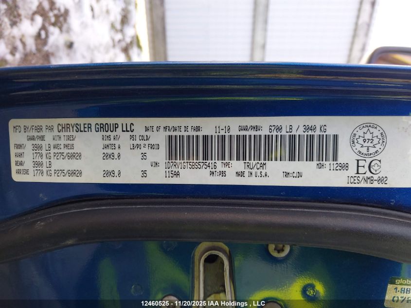 2011 Ram Ram 1500 Sport VIN: 1D7RV1GT5BS575416 Lot: 12460525