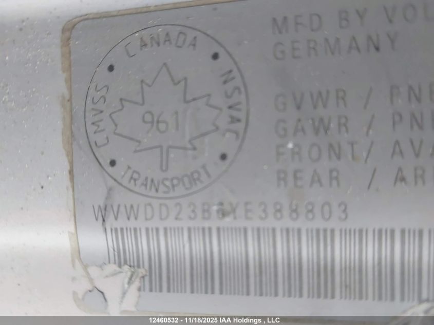 2000 Volkswagen Passat Glx VIN: WVWDD23B6YE388803 Lot: 12460532