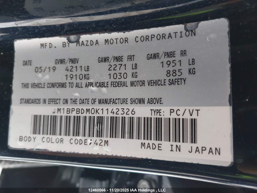 2019 Mazda Mazda3 Gt VIN: JM1BPBDM0K1142326 Lot: 12460566