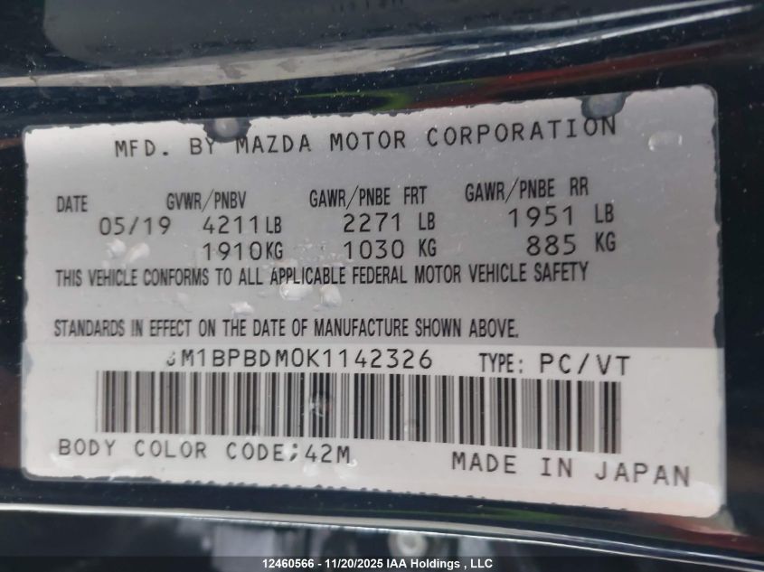 2019 Mazda Mazda3 Gt VIN: JM1BPBDM0K1142326 Lot: 12460566