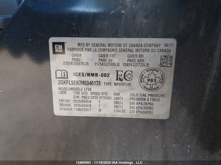 2017 GMC Terrain Sle VIN: 2GKFLSEK7H6346173 Lot: 12460583