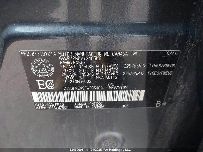 2T3BFREV5FW305403 2015 TOYOTA RAV 4 photo no. 9