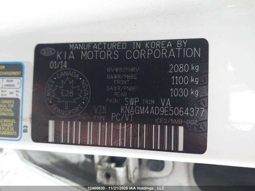 2014 Kia Optima Hybrid Lx VIN: KNAGM4AD9E5064377 Lot: 12460630