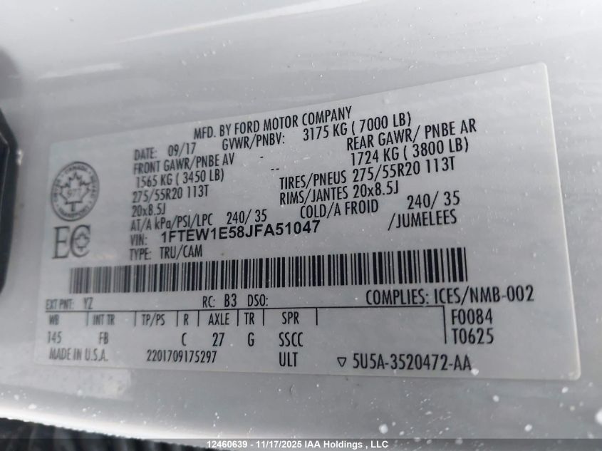 2018 Ford F-150 Xlt VIN: 1FTEW1E58JFA51047 Lot: 12460639