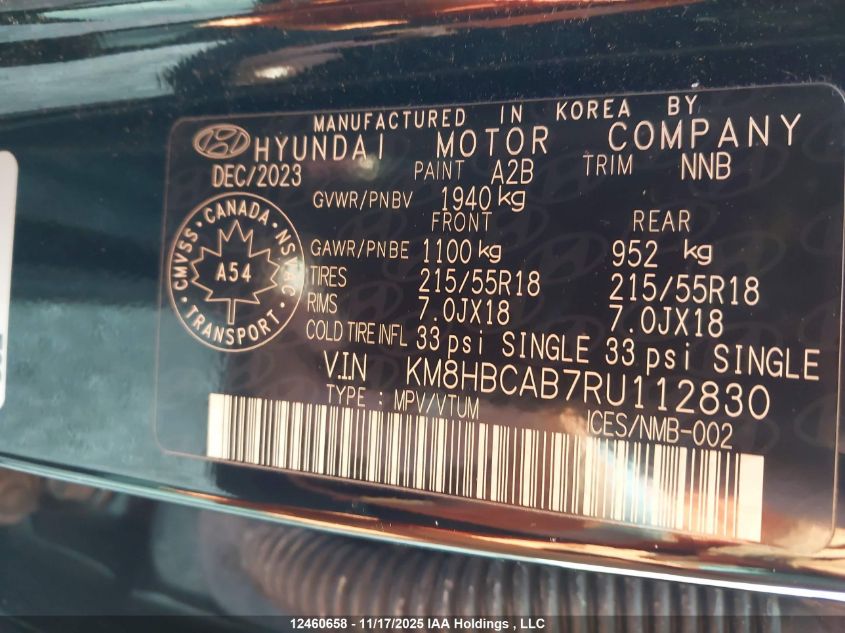 2024 Hyundai Kona Sel VIN: KM8HBCAB7RU112830 Lot: 12460658