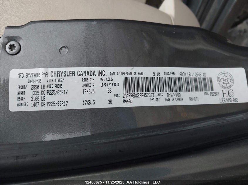 2010 Chrysler Town & Country Limited VIN: 2A4RR6DX2AR457823 Lot: 12460675