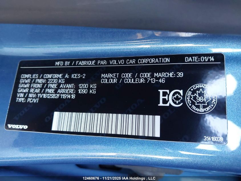 2015 Volvo V60 T5 Premier VIN: YV1612SB2F1191418 Lot: 12460676