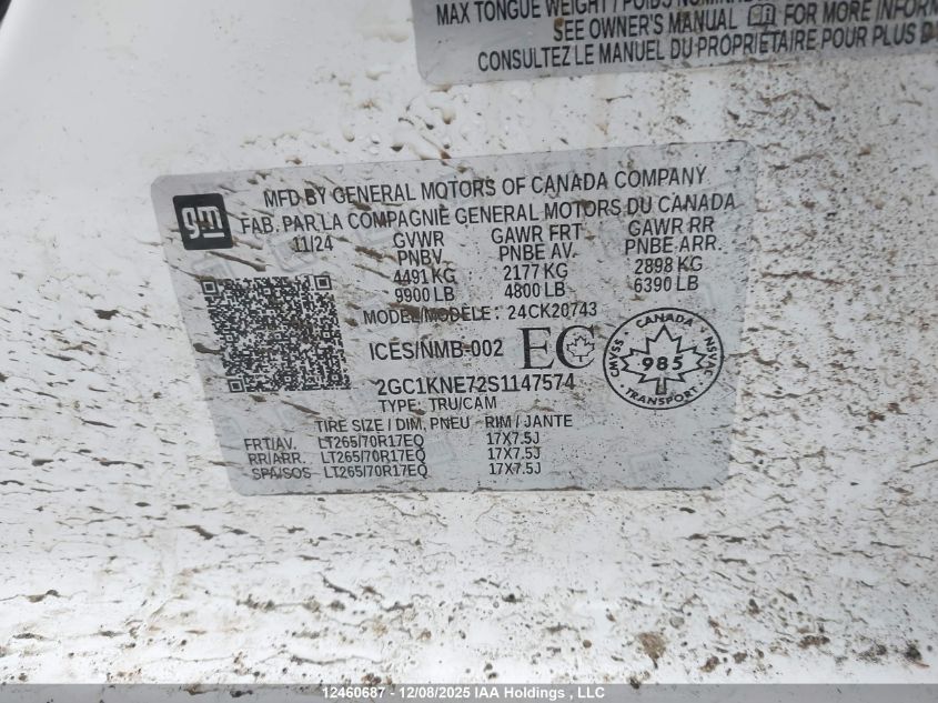 2025 Chevrolet Silverado K2500 Heavy Duty Lt VIN: 2GC1KNE72S1147574 Lot: 12460687