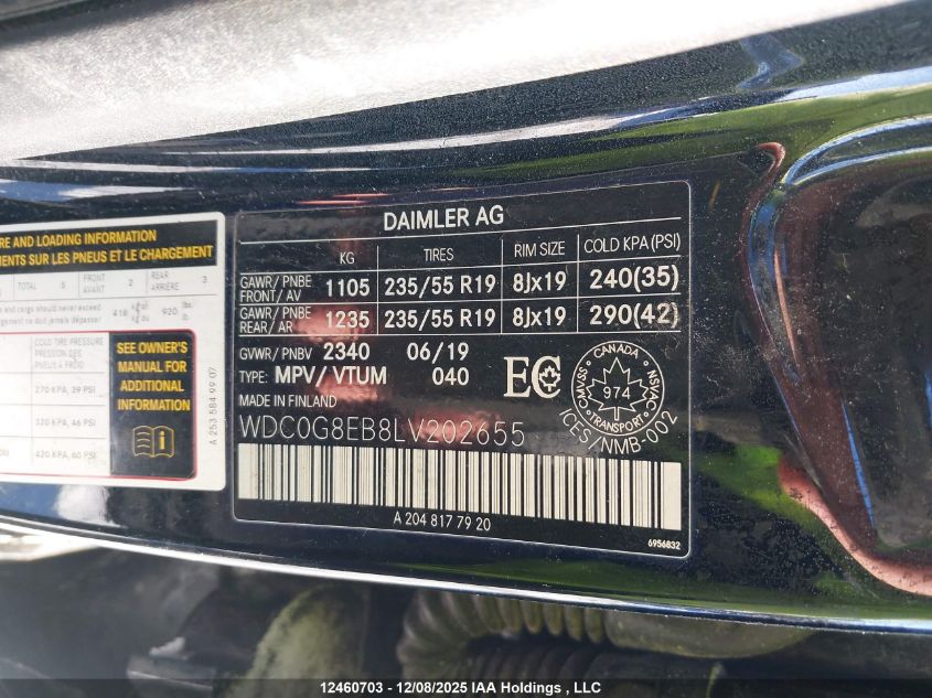 2020 Mercedes-Benz Glc 300 4Matic VIN: WDC0G8EB8LV202655 Lot: 12460703