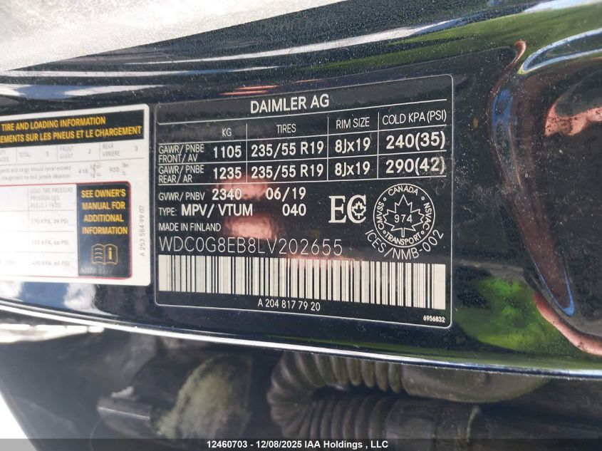 2020 Mercedes-Benz Glc 300 4Matic VIN: WDC0G8EB8LV202655 Lot: 12460703