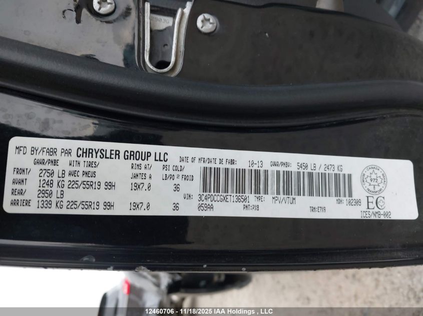 2014 Dodge Journey Sxt VIN: 3C4PDCCGXET136501 Lot: 12460706