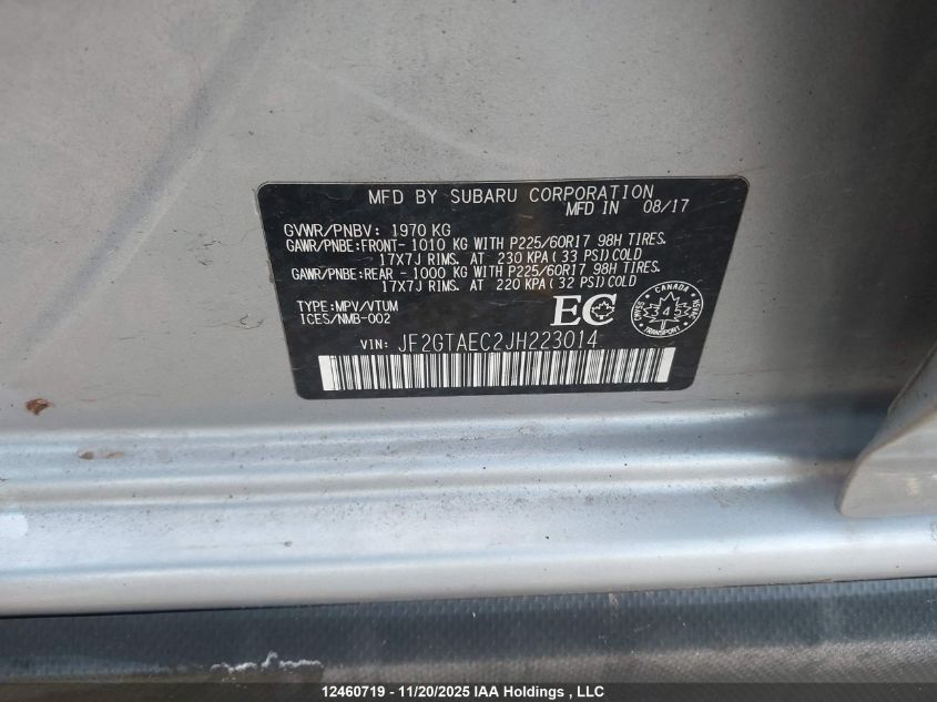 2018 Subaru Crosstrek Premium VIN: JF2GTAEC2JH223014 Lot: 12460719
