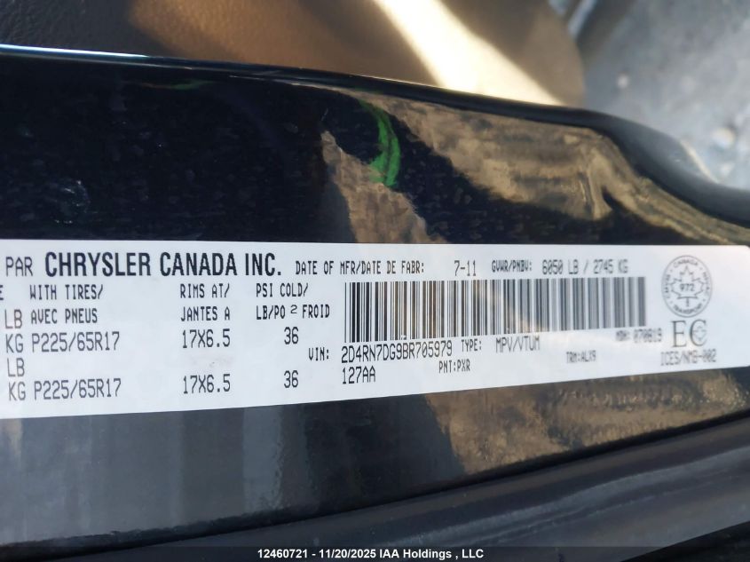 2011 Dodge Grand Caravan R/T VIN: 2D4RN7DG9BR705979 Lot: 12460721