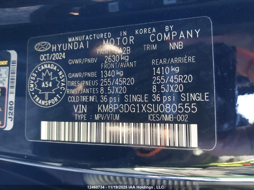 2025 Hyundai Santa Fe Preferred VIN: KM8P3DG1XSU080555 Lot: 12460734