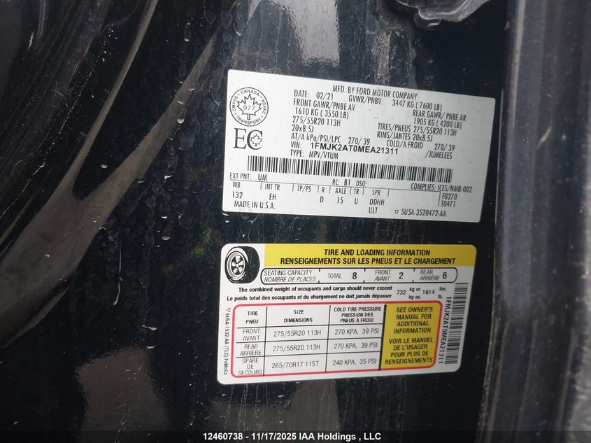 1FMJK2AT0MEA21311 2021 FORD EXPEDITION photo no. 9