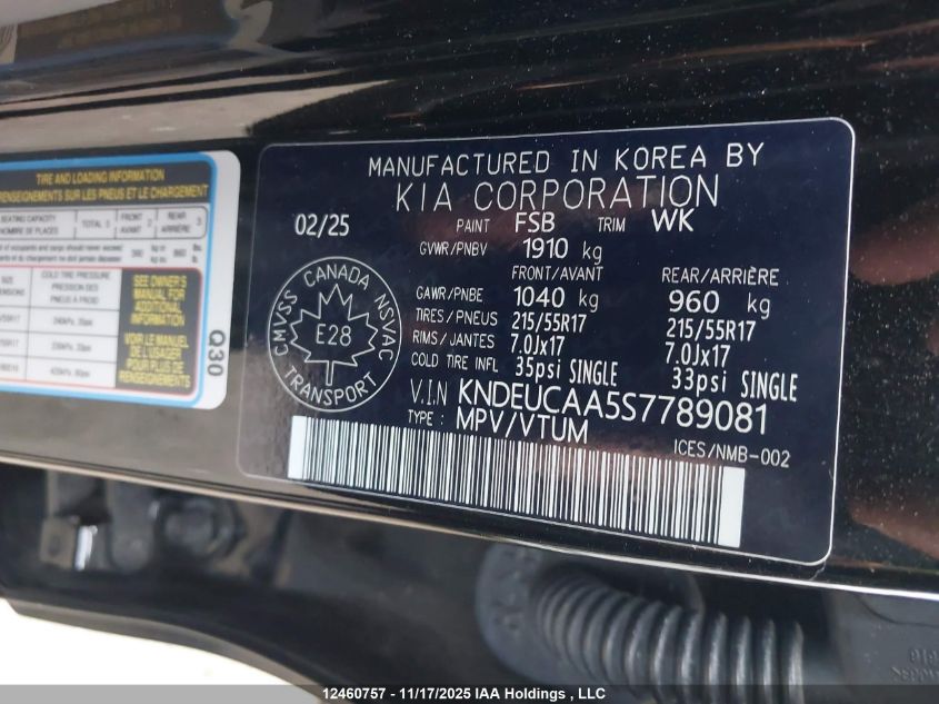 2025 Kia Seltos S VIN: KNDEUCAA5S7789081 Lot: 12460757