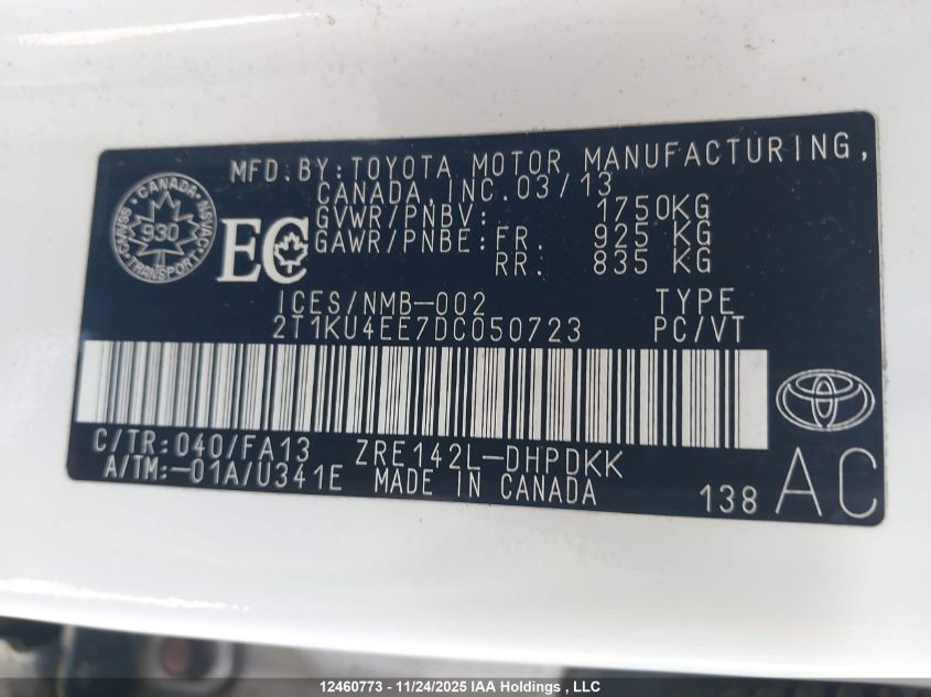 2013 Toyota Matrix VIN: 2T1KU4EE7DC050723 Lot: 12460773