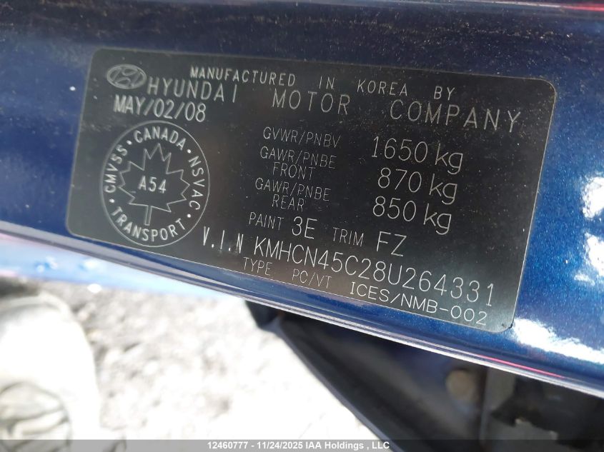 2008 Hyundai Accent Gls VIN: KMHCN45C28U264331 Lot: 12460777