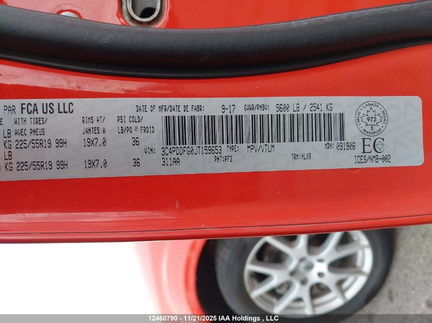 2018 Dodge Journey Gt VIN: 3C4PDDFG0JT159653 Lot: 12460790