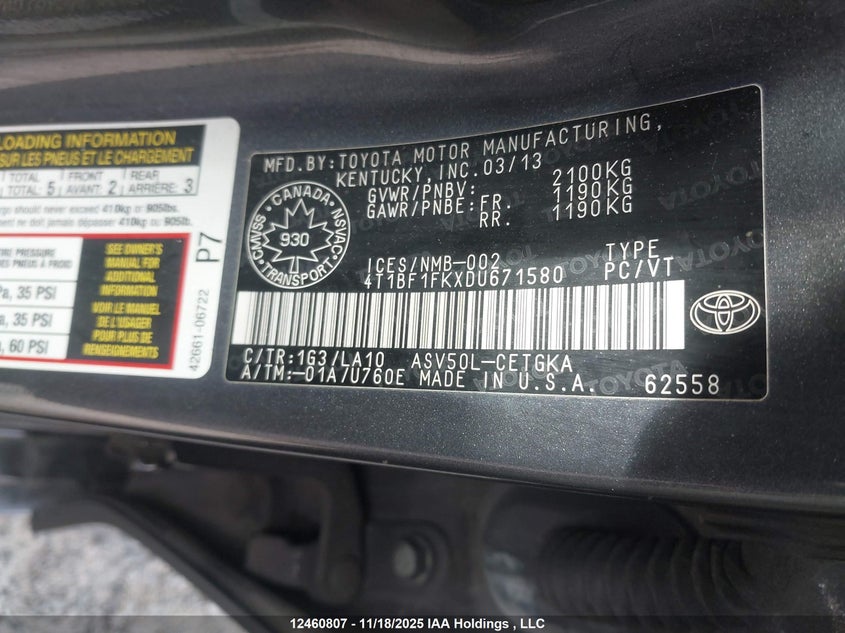 4T1BF1FKXDU671580 2013 TOYOTA CAMRY photo no. 9