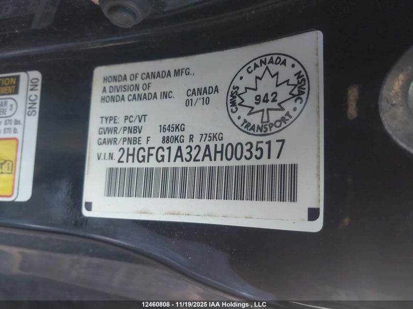 2HGFG1A32AH003517 2010 HONDA CIVIC photo no. 9